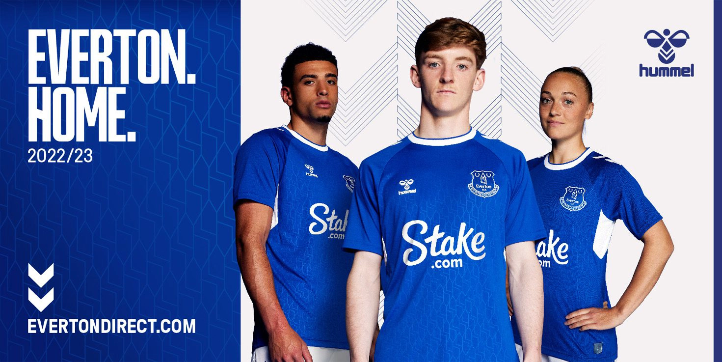 The Hummel Everton 22/23 Mens Home Jersey, which is the official home kit for Everton Football Club for the 2022-2023 season