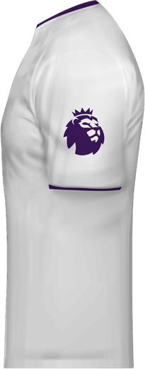 Side view of a white matchday shirt with the partner logo placed on the sleeve