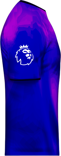 Side view of a purple training top with the partner logo placed on the sleeve