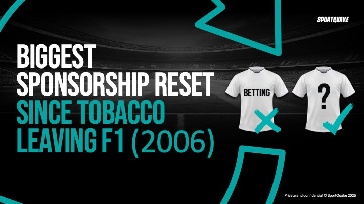 The biggest sponsorship reset since tobacco left Formula 1 in 2006. A betting shirt is crossed out and a blank shirt is ticked.